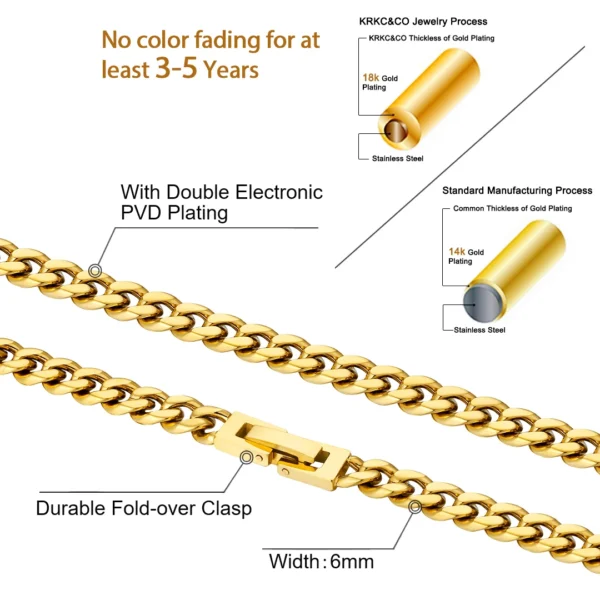Halsband Kedja KRKC 6mm 66cm 18K Guldpläterad Stainless Steel - Image 2