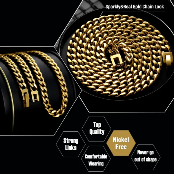Halsband Kedja KRKC 6mm 66cm 18K Guldpläterad Stainless Steel